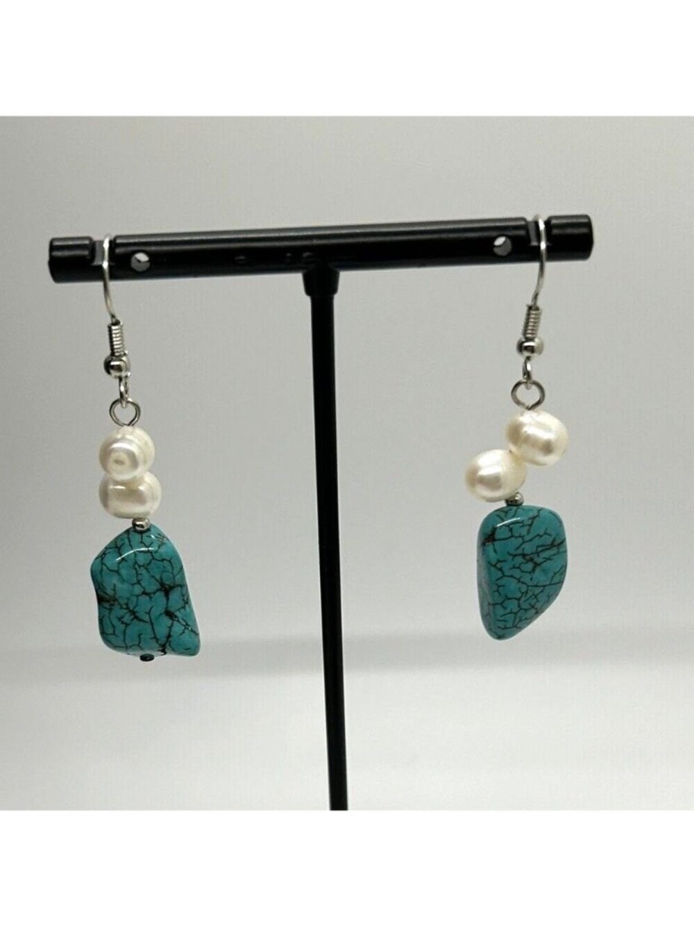 Turquoise Color Stone Freshwater Pearl Necklace Bracelet Earrings Jewelry Set - Picture 5 of 6